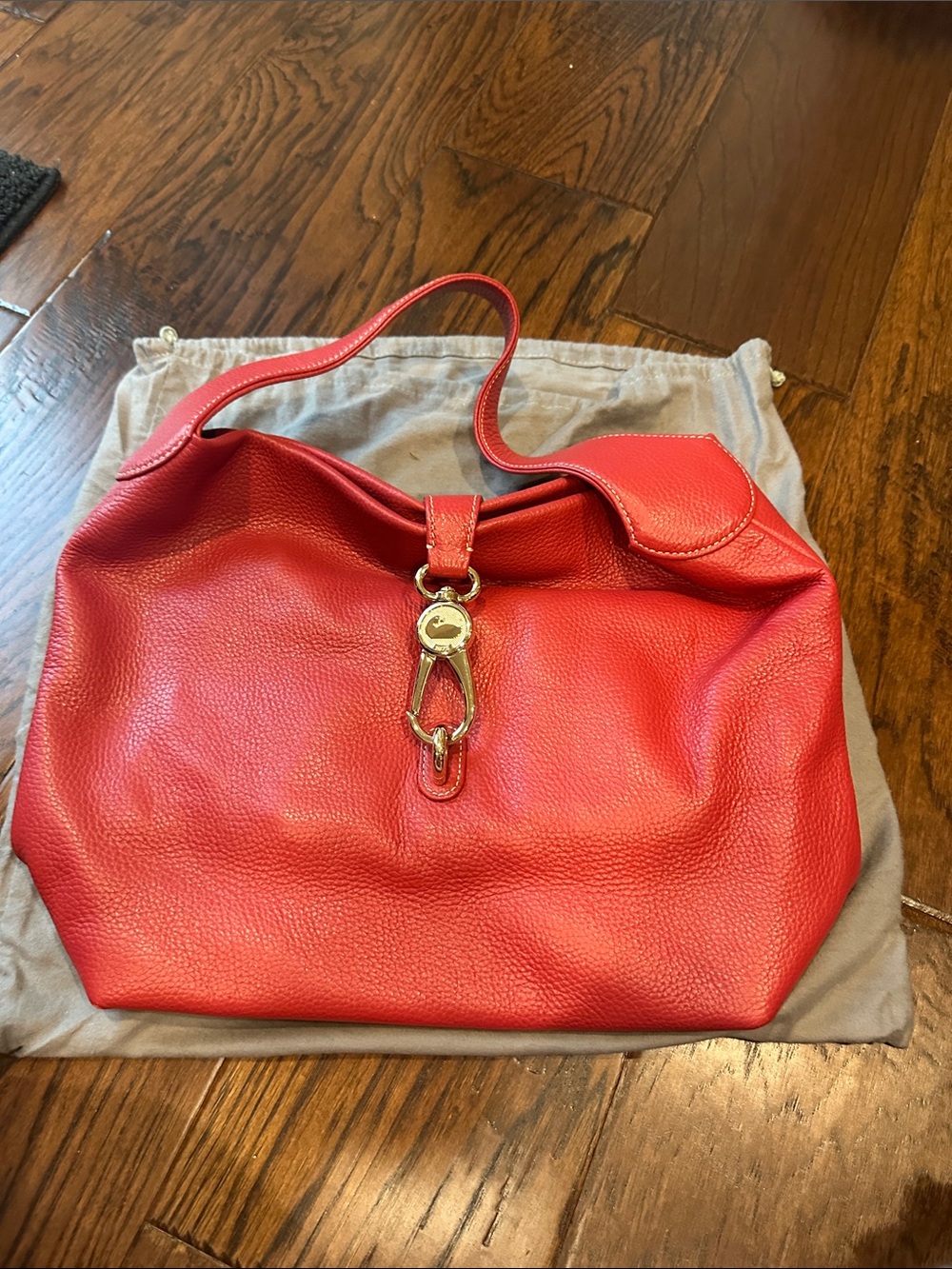 Dooney & Bourke Red Pebbled Leather Hobo with Gold-Tone Clasp